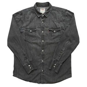 Levi's Shirt Mens Size M Long Sleeve Denim Western Pearl Snap Button Gray